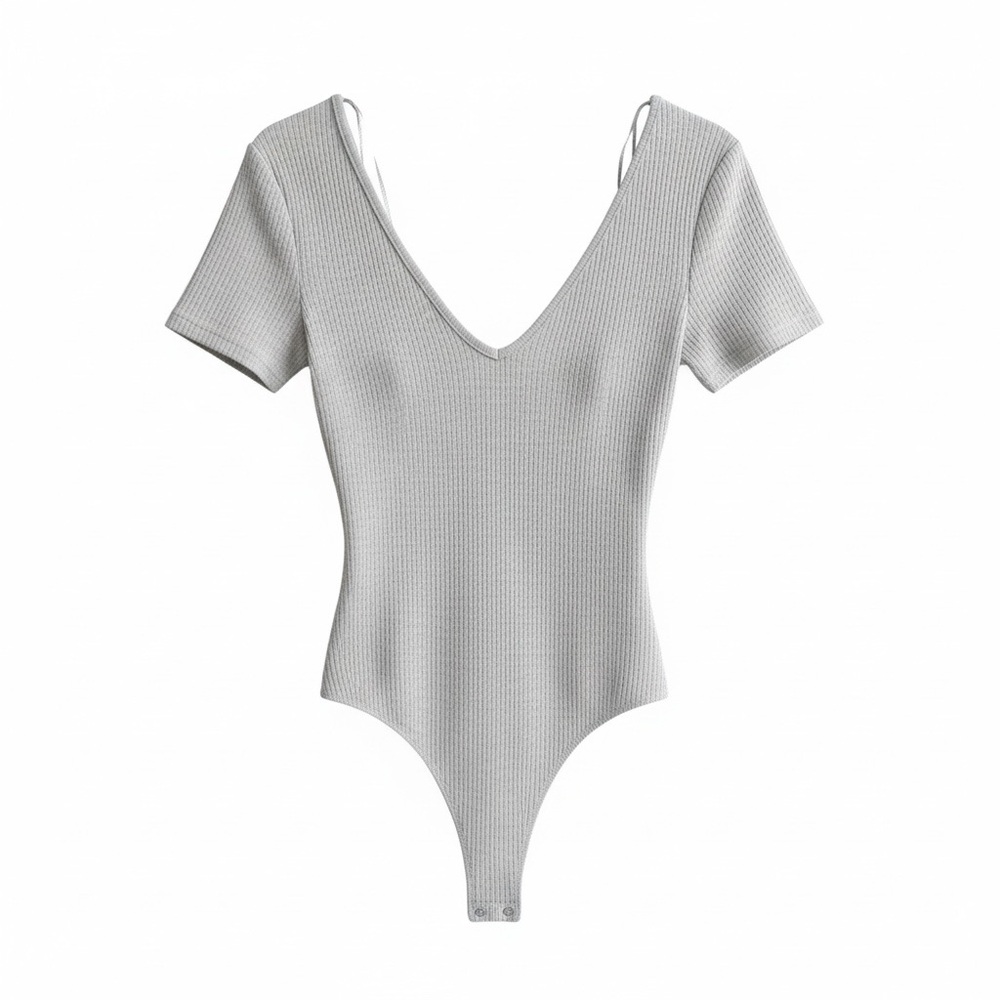 Mudd Light Gray Ribbed Bodysuit